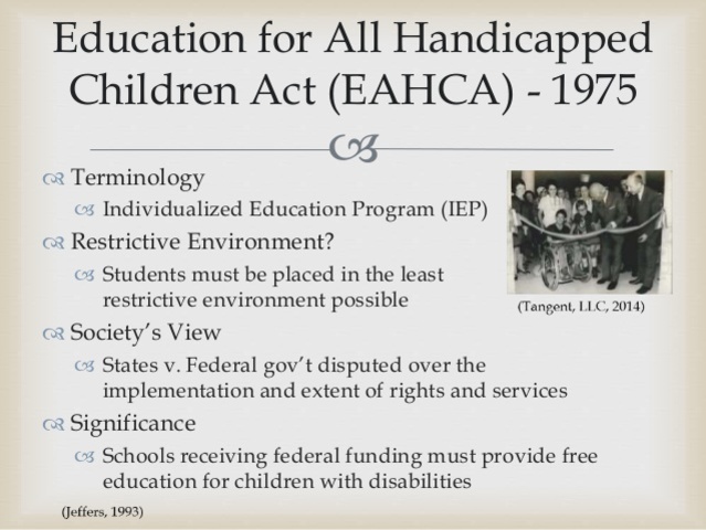 Education of the Handicapped Children Act Amendments (PL 99-457) are enacted.