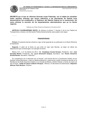 Ley Federal de Transparencia y Acceso a la Información Pública Gubernamental, publicada en el Diario Oficial de la Federación