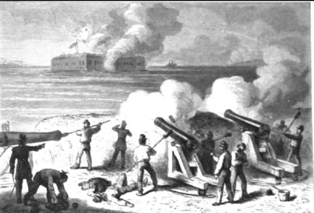 Confederate troops fire at Fort Sumter, South Carolina