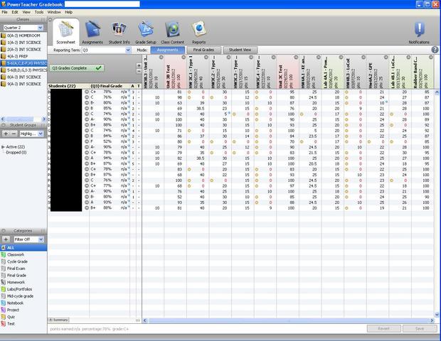 Grade book software at HF.