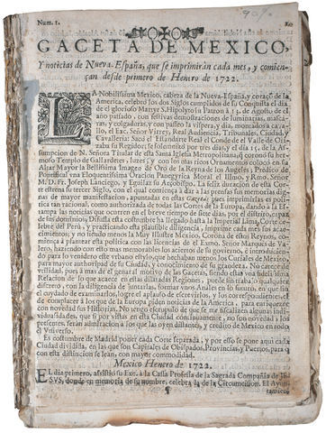 Primer periodico en la Nueva España