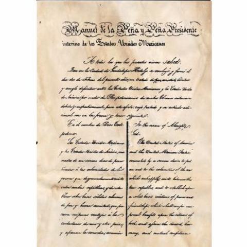 Firma del tratado de Guadalupe Hidalgo que daba fin a la guerra con  EUA.