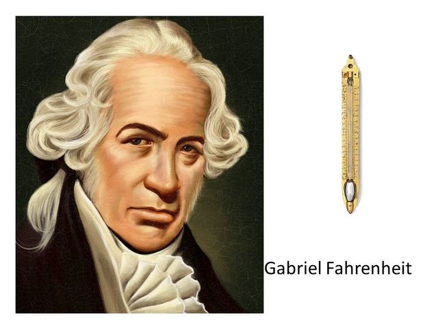 Daniel Gabriel Fahrenheit. Termómetro de mercurio y la escala de temperatura Fahrenheit.