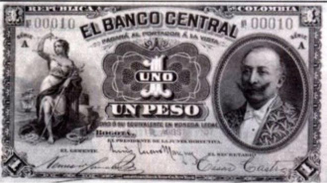El Banco Central de Bogotá emitió los billetes de 1, 5, 10, 25, 50 y 100 pesos