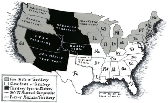 Free vs. Slave States  and Territories in 1860