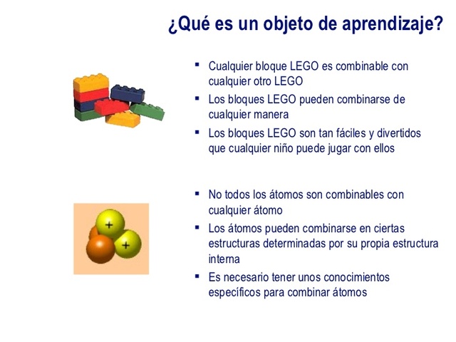 Hodgins, relaciona los Objetos de Aprendizaje (OA) con las fichas LEGO