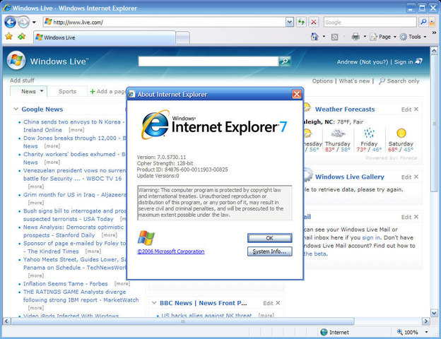 Navegador Internet Explorer: