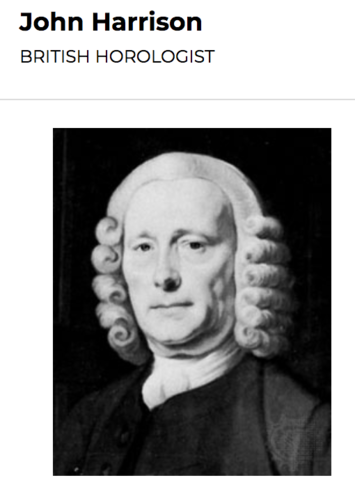 1763 John Harrison develops accurate clock for determining longitude at sea