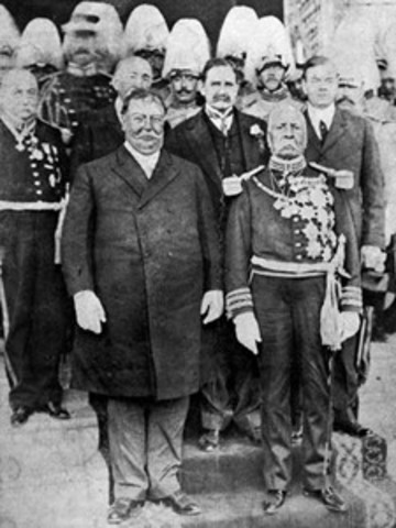 El presidente Porfirio Díaz se entrevista en El Paso y en Ciudad Juárez, con el presidente de los Estados Unidos de América, William H. Taft.