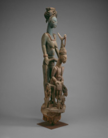 Veranda post of enthroned king and senior wife (Opo Ogoga) (1910-1914)