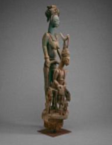 Veranda post of enthroned king and senior wife