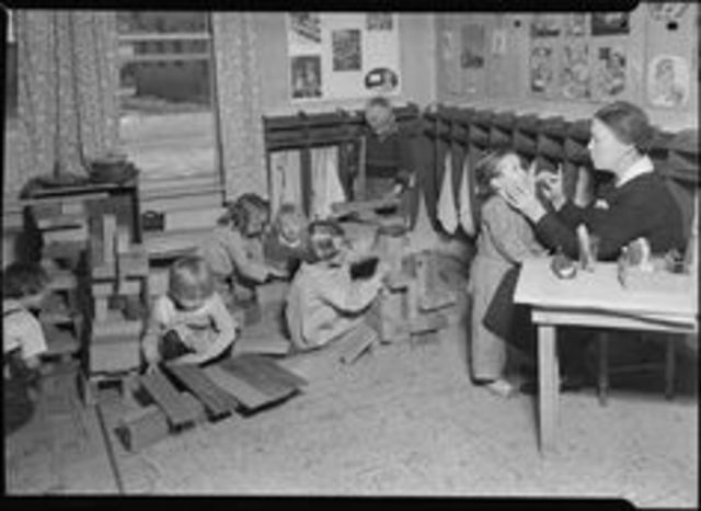 The Works Progress Administration (WPA) opens emergency nurseries for relief of unemployed teachers during the Great Depression.