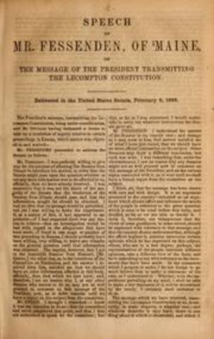 Lecompton Constitution presented to Congress