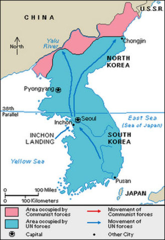 UN forces push North Korea to Yalu River - the border with China