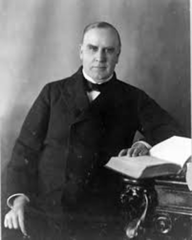 President McKinley reluctantly asks Congress to declare war on Spain