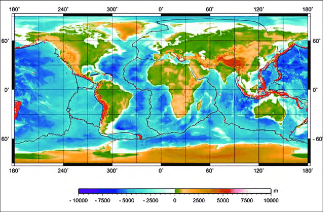 Primer mapa batimétrico del océano realizado por Sandwell y Smith.