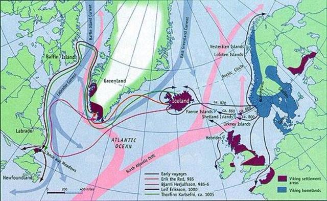 Los vikingos descubren Groenlandia y América.