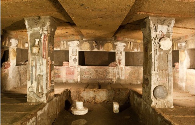 Etruscan- Interior of the Tomb of the Reliefs, Cerveteri, Italy.