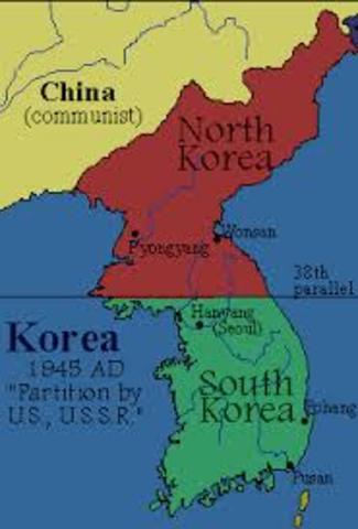 Korea divided at the 38th parallel