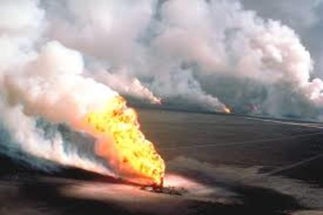 Many of the oil wells in Kuwait ignited and caught fire