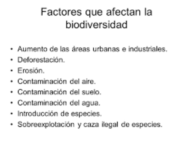 Factores que afectan la Diversidad Biológica