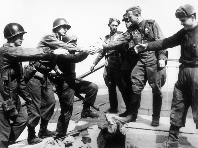 Both Allied armies occupied Germany and met in the river Elbe