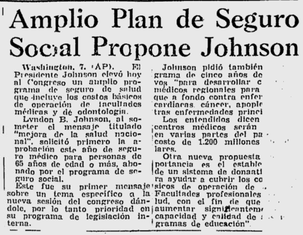 Johnson propone un programa de seguro de salud