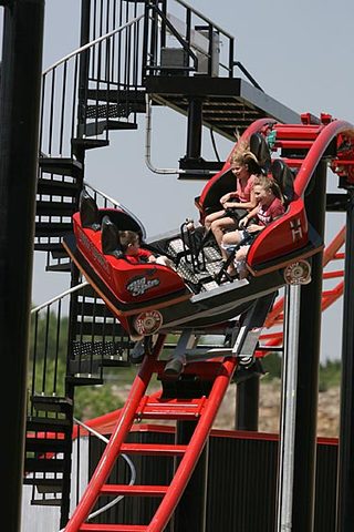 Tony Hawk's Big Spin roller coaster ride is created at Six Flags in St Louis Missouri.