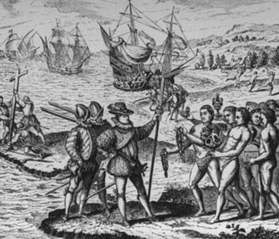 Christopher Columbus lands in then New World