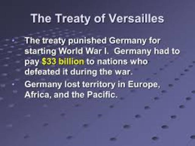 Treaty of Versailles was signed (punished Germany for WW1)