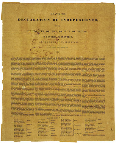 the declaration of independence for Texas is adopted