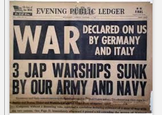 Germany declares war on U.S., U.S. declares war on Japan