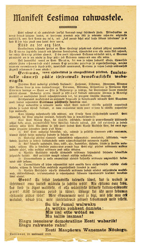 Eesti iseseisvusmanifest ettelugemine