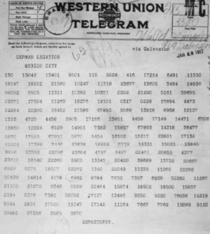 Zimmerman Telegram was sent