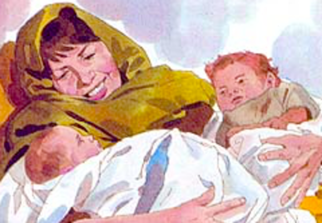 Rebekah gives birth to Jacob & Esau.