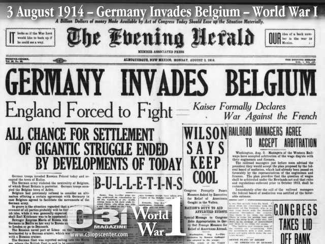 Germany declared war on France and invades Belgium