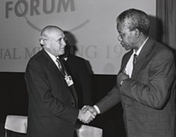 President Pieter W. Botha receives him for a first meeting, and then in December his successor Frederik de Klerk.