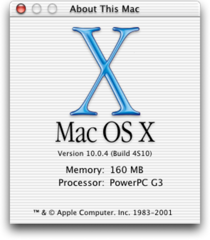 2001 MacOS X, versión 10.0