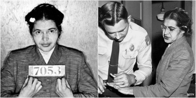 Rosa Parks is told to move to the back of the bus.