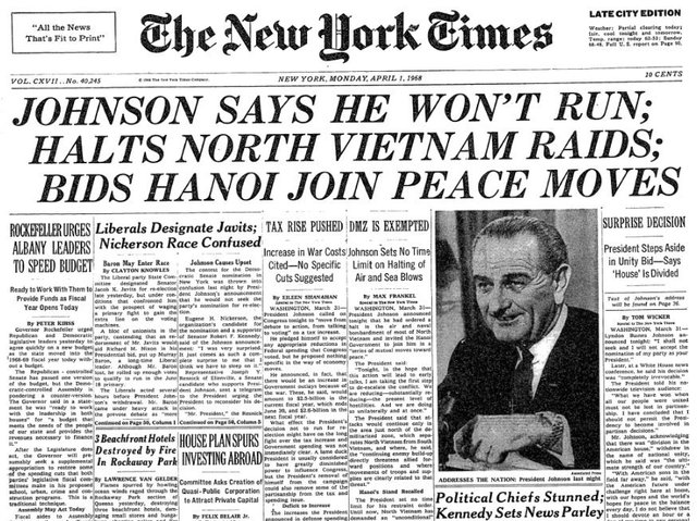 Johnson announces he will not seek Re-election