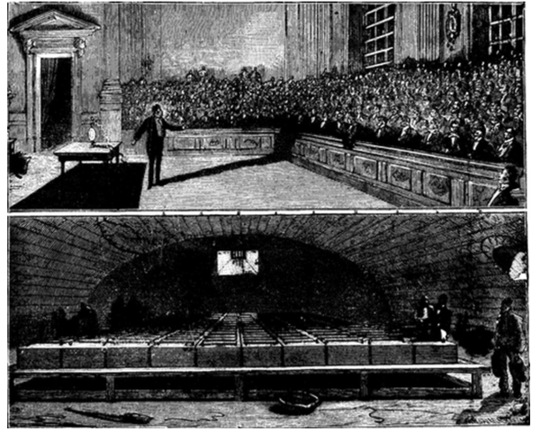 Humphry Davy (det største batteri) – batteri og det kraftige lys fra kulfiberstænger
