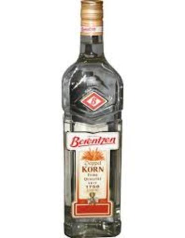 Es war eine Glasflasche. Ich las das Etikett: "Doppelkorn, 38 Prozent.