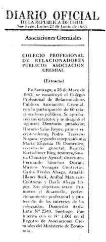SE FUNDA EL COLEGIO PROFESIONAL DE RELACIONADORES PUBLICOS DE CHILE A.G