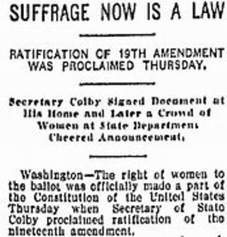 The 19th Amendment is Ratified
