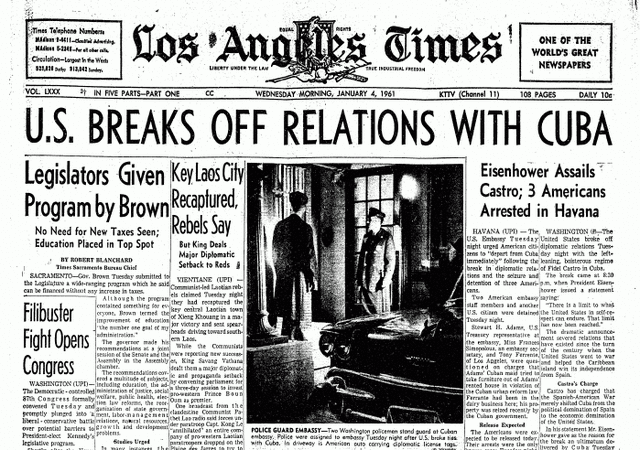 U.S severs diplomatic relation w/ Cuba