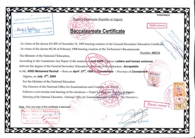 Baccalaureate certaficate 2017