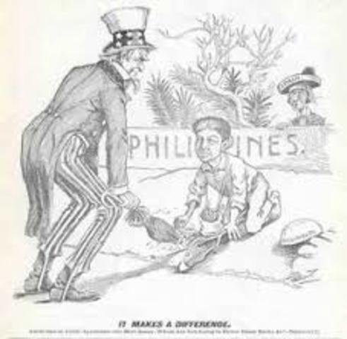 The Philippine American War is issued after it's defeat in the Spanish American War, and Spain ceding the Philippines to the United States in the Treaty of Paris, lead by Emilio Aguinaldo