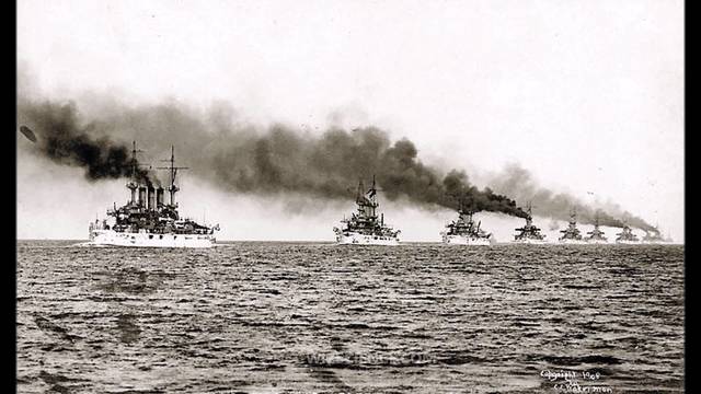 Big Stick Diplomacy is evident when Roosevelt sends out the Great White Fleet of 16 U.S. warships on the first world naval tour in history to demonstrate military strength