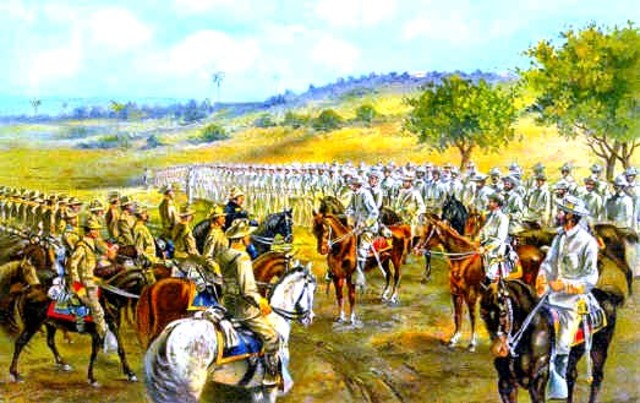 In the Spanish American war, The Americans set up a perimeter around the city of Santiago and arranged Spain's surrender, marking the end of the battle and the beginning of territorial negotiations.