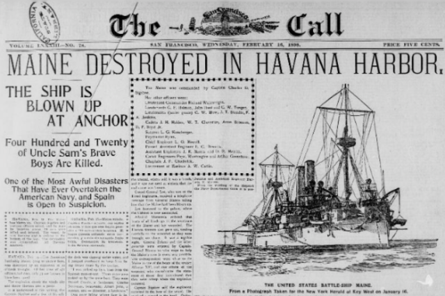 Prior to the Spanish American War, the U.S.S. Maine suddenly exploded in Havana Harbor, killing approximately 260 American sailors and resulting in the